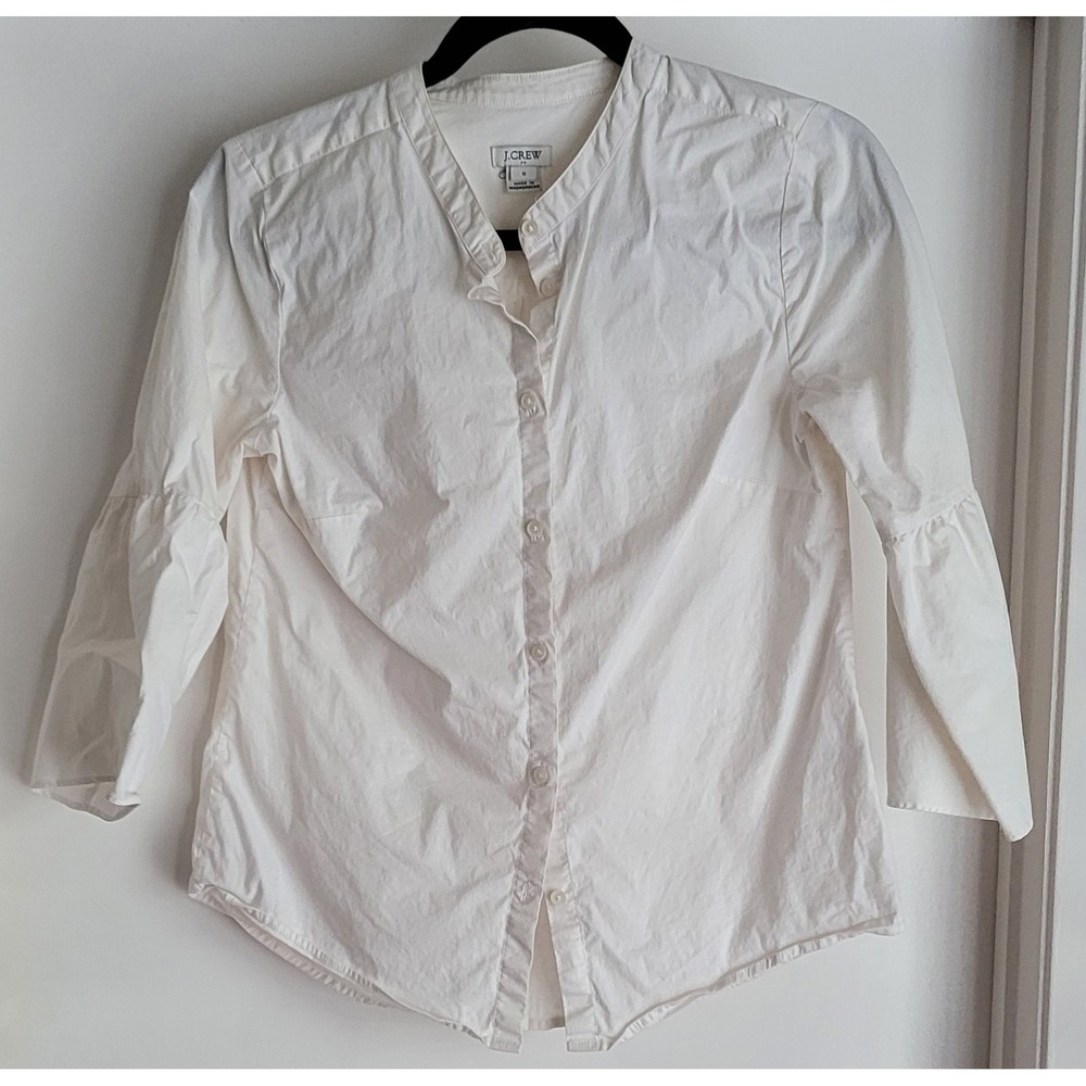 J.Crew Blouse Size 0 Women 3/4 Sleeve White Solid Cotton Classic Top